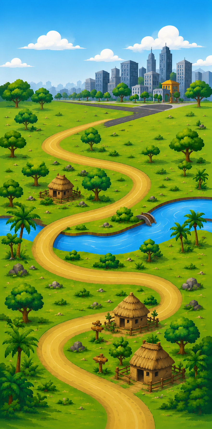 Adventure map from city to village